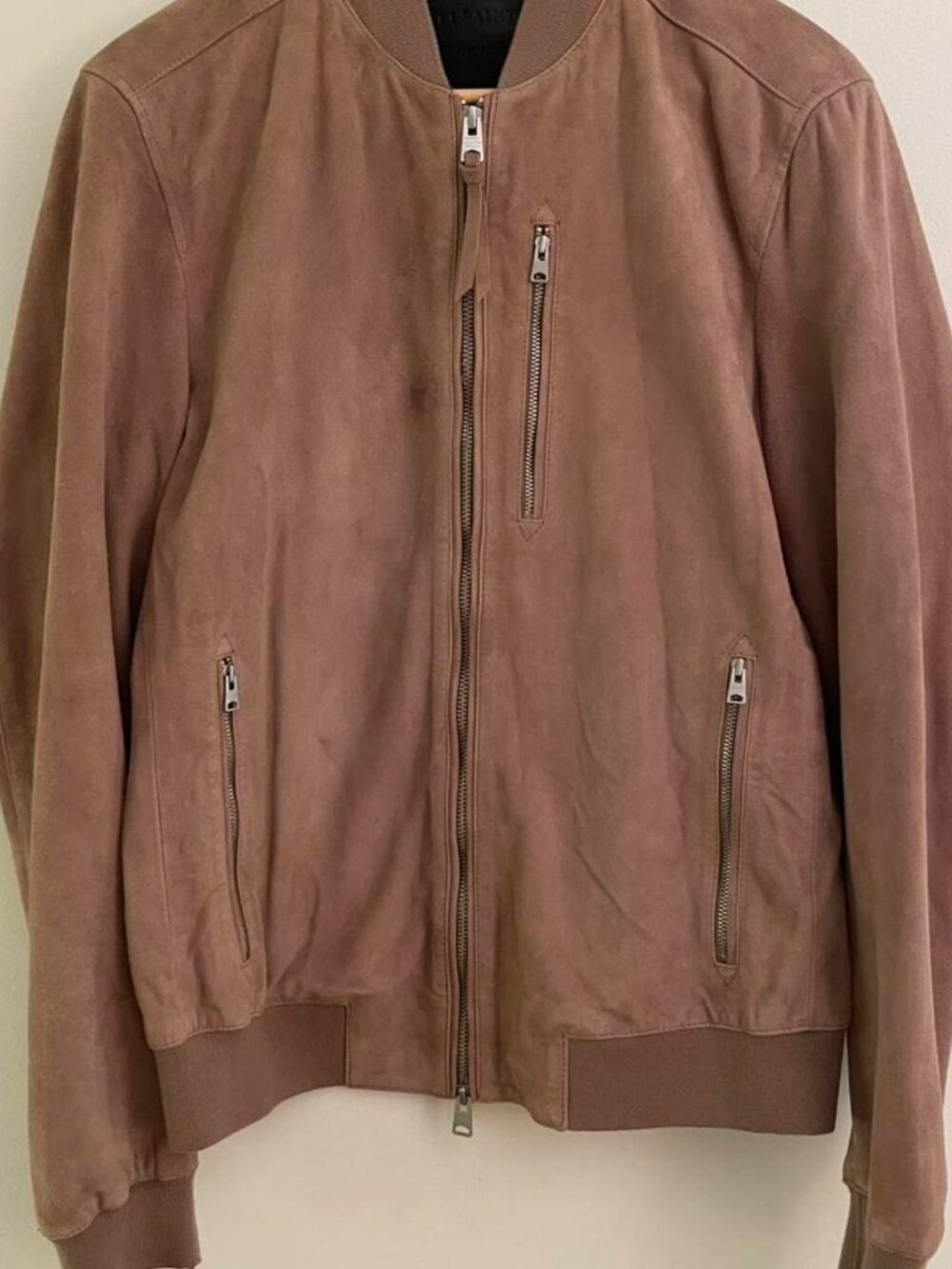 AllSaints. Kemble Suede Bomber Jacket. Tan. Medium